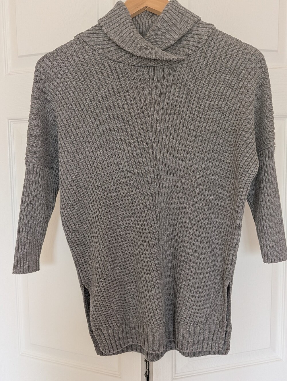 The Limited Gray Ribbed Cowl Neck Sweater